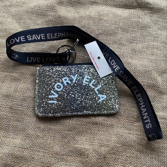 Ivory Ella Glitter Ombré Lanyard Black Gold New badge Holder Wallet Card Holder - Picture 3 of 8